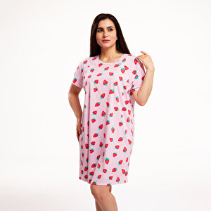 Çilek Desenli  Gecelik Anne Giyim