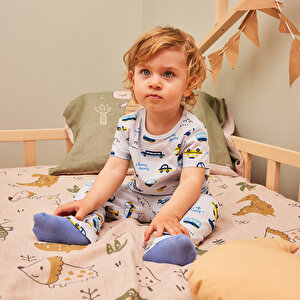 Erkek Kısa Kol Araba Desenli Bisiklet Yaka Pijama Takımı