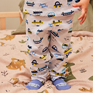 Erkek Kısa Kol Araba Desenli Bisiklet Yaka Pijama Takımı