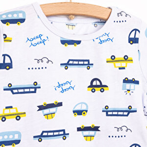 Erkek Kısa Kol Araba Desenli Bisiklet Yaka Pijama Takımı