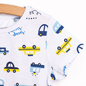 Erkek Kısa Kol Araba Desenli Bisiklet Yaka Pijama Takımı