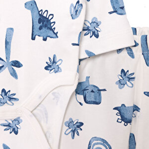 Dinazor Baskılı Yenidoğan Erkek Body-Patikli Alt-Şapka Erkek Bebek