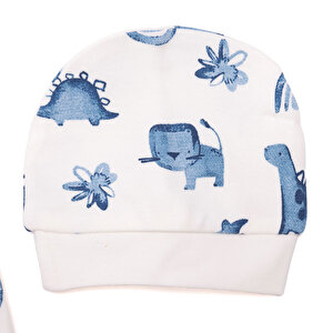 Dinazor Baskılı Yenidoğan Erkek Body-Patikli Alt-Şapka Erkek Bebek