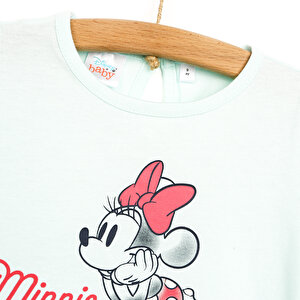 Maceraya Devam Minnie Mouse Kolları Fırfırlı Kız Bebek Lisanslı Tshirt