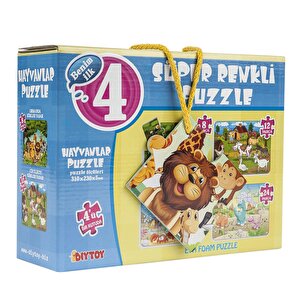 Hayvanlar Süper Renkli Puzzle 4ü 1 Kutuda
