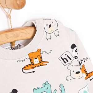 Erkek Bebek Sweatshirt Şardonlu Dinazor Desenli Çıtçıtlı Bisiklet Yaka Uzun Kol Erkek Bebek Sweatshirt Şardonlu Dinazor Desenli Çıtçıtlı Bisiklet Yaka Uzun Kol