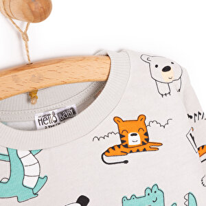 Erkek Bebek Sweatshirt Şardonlu Dinazor Desenli Çıtçıtlı Bisiklet Yaka Uzun Kol Erkek Bebek Sweatshirt Şardonlu Dinazor Desenli Çıtçıtlı Bisiklet Yaka Uzun Kol