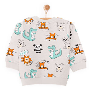 Erkek Bebek Sweatshirt Şardonlu Dinazor Desenli Çıtçıtlı Bisiklet Yaka Uzun Kol Erkek Bebek Sweatshirt Şardonlu Dinazor Desenli Çıtçıtlı Bisiklet Yaka Uzun Kol