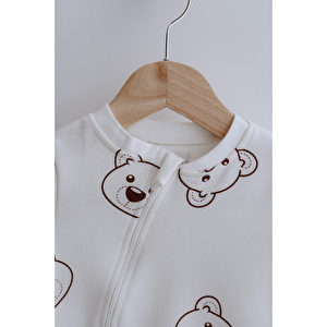 Uzun Kollu Fermuarlı Bebek Tulum Ayıcık Desenli