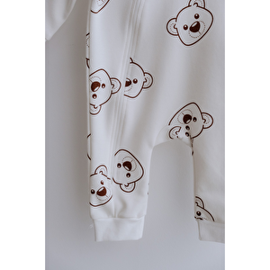 Uzun Kollu Fermuarlı Bebek Tulum Ayıcık Desenli