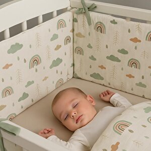 Yeşil Bulut Desenli Bebek Nevresim Takımı ve Kenar Koruma 7 Parça Premium Set