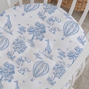 %100 Pamuklu Poplin Anne Yanı Beşik Nevresim Seti - Blue Balloon Safari