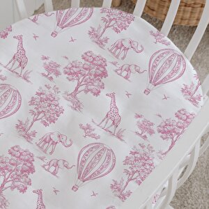 %100 Pamuklu Poplin Anne Yanı Beşik Nevresim Seti - Pink Balloon Safari