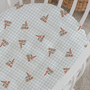 %100 Pamuklu Poplin Anne Yanı Beşik Nevresim Seti - Pötikare Yelkenliler