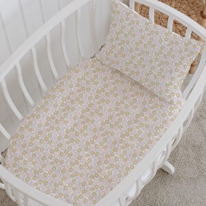 %100 Pamuklu Poplin Anne Yanı Beşik Nevresim Seti - Minik Çiçekler