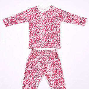 Kız Leopar Desen Çocuk Pijama Takımı Yaka Ribanalı Paça Uzun Kol Kız Leopar Desen Çocuk Pijama Takımı Yaka Ribanalı Paça Uzun Kol