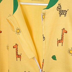 Zürafa Desen Uyku Tulumu Fermuarlı 1TOG Bisiklet Yaka Ribanalı Paça Uzun Kol Zürafa Desen Uyku Tulumu Fermuarlı 1TOG Bisiklet Yaka Ribanalı Paça Uzun Kol