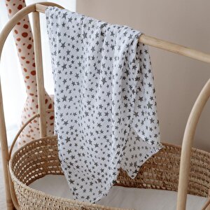  %100 Pamuk 100x110 Müslin Battaniye Gri Yıldız 