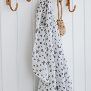  %100 Pamuk 100x110 Müslin Battaniye Gri Yıldız 