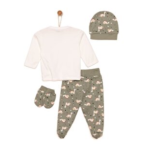 Erkek Bebek Yenidoğan 5'li Askı Hastane Çıkışı Çıtçıtlı Zarf Yaka Uzun Kol Yeşil