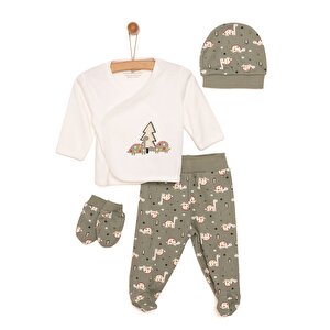 Erkek Bebek Yenidoğan 5'li Askı Hastane Çıkışı Çıtçıtlı Zarf Yaka Uzun Kol Yeşil