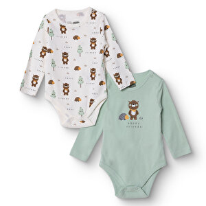 Erkek Bebek 2li Uzun Kol Body Çıtçıtlı Yaka Ribana Paça Uzun Kol