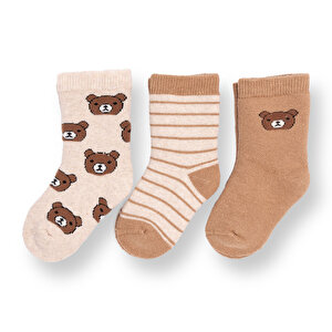 HelloBaby 3lü Havlu Çorap, Bej, 0-6 Ay