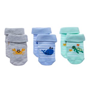HelloBaby 3lü Kıvrık Çorap, Mavi, 0-3 Ay