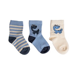 HelloBaby 3lü Soket Çorap, Mavi, 0-6 Ay