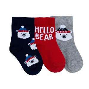 HelloBaby 3lü Soket Çor, Kırmızı, 0-6 Ay