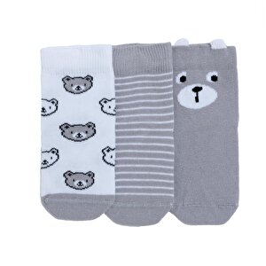 HelloBaby 3lü Soket Çorap, Gri, 0-6 Ay