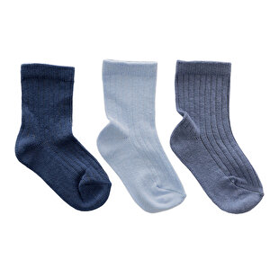HelloBaby 3lü Soket Çorap, Mavi, 0-6 Ay