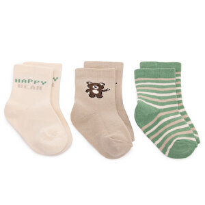 HelloBaby 3lü Sok, Beyaz Baskılı, 0-6 Ay