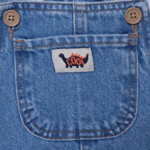 Erkek Bebek Cool Dino Salopet Denim Modelli Yaka Kısa Kol Reçme Paça Erkek Bebek Cool Dino Salopet Denim Modelli Yaka Kısa Kol Reçme Paça