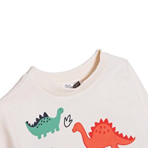 Erkek Bebek Cool Dino Uzun Kol Tshirt İki İplik Bisiklet Yaka