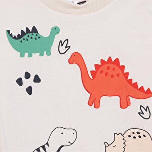 Erkek Bebek Cool Dino Uzun Kol Tshirt İki İplik Bisiklet Yaka