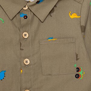 Erkek Bebek Gömlek-Pantolon Düğmeli Poplin Kapüşonlu Yaka Reçme Paça