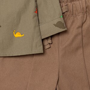 Erkek Bebek Gömlek-Pantolon Düğmeli Poplin Kapüşonlu Yaka Reçme Paça