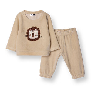 HelloBaby Kadife Pijama T, Bej, 3 - 6 Ay