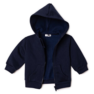 Erkek Bebek Kapüşonlu Hırka Fermuarlı Uzun Kol