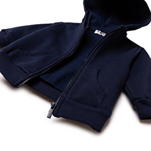 Erkek Bebek Kapüşonlu Hırka Fermuarlı Uzun Kol