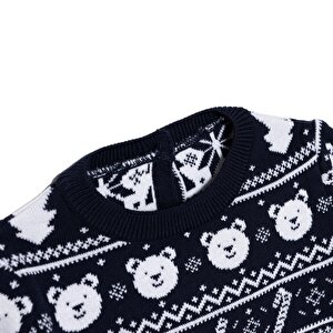 Erkek Bebek Kazak New Year Triko Düğmeli Bisiklet Yaka Uzun Kol