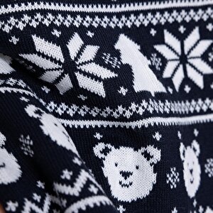 Erkek Bebek Kazak New Year Triko Düğmeli Bisiklet Yaka Uzun Kol