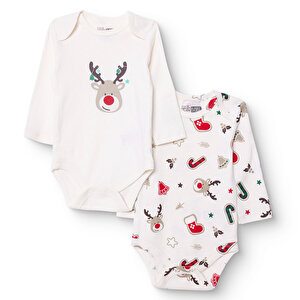 Erkek Bebek New Year 2li Uzun Kol Body Zarf Yaka Uzun Kol Ribana Paça