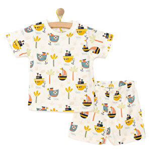 HelloBaby Kısa Kol Pijama Tak, Bej, 6 Ay