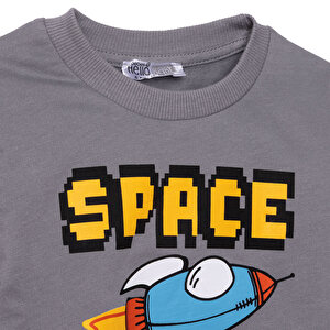 Erkek Bebek Roket Baskılı Sweatshirt Bisiklet Yaka Uzun Kol