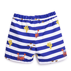 Erkek Bebek UV Koruma Şort Mayo Çizgili Yengeç Desen İpli Micro Kumaş