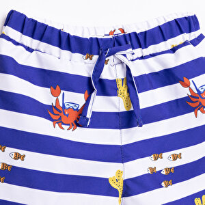 Erkek Bebek UV Koruma Şort Mayo Çizgili Yengeç Desen İpli Micro Kumaş