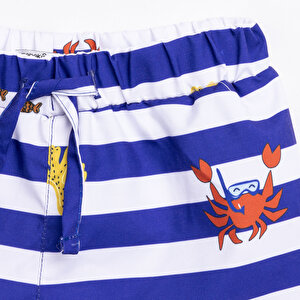 Erkek Bebek UV Koruma Şort Mayo Çizgili Yengeç Desen İpli Micro Kumaş