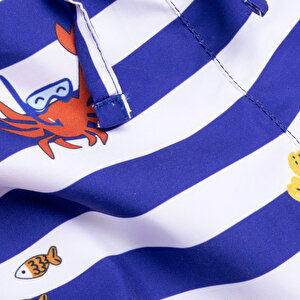 Erkek Bebek UV Koruma Şort Mayo Çizgili Yengeç Desen İpli Micro Kumaş